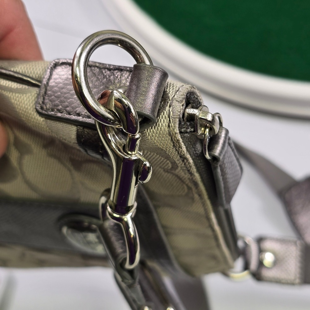 Coach Signature Crossbody File Bag Grey Silver Metallic Adjustable Strap 43976 - Picture 8 of 13